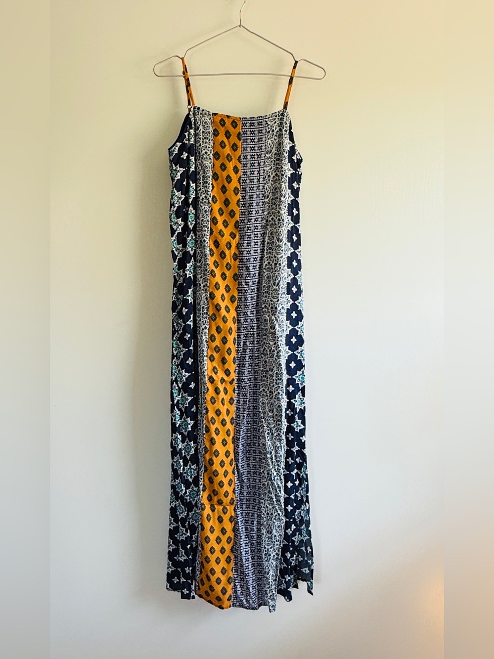 THML Navy and Mustard Multi-Print Slip Maxi Dress Boho